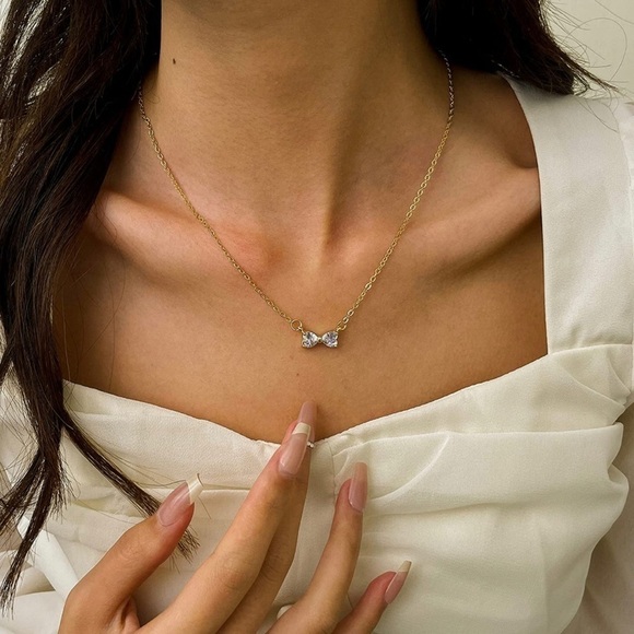 GOLD 14k Gold Plated CZ BowKnot Chain Necklace - Picture 2 of 3